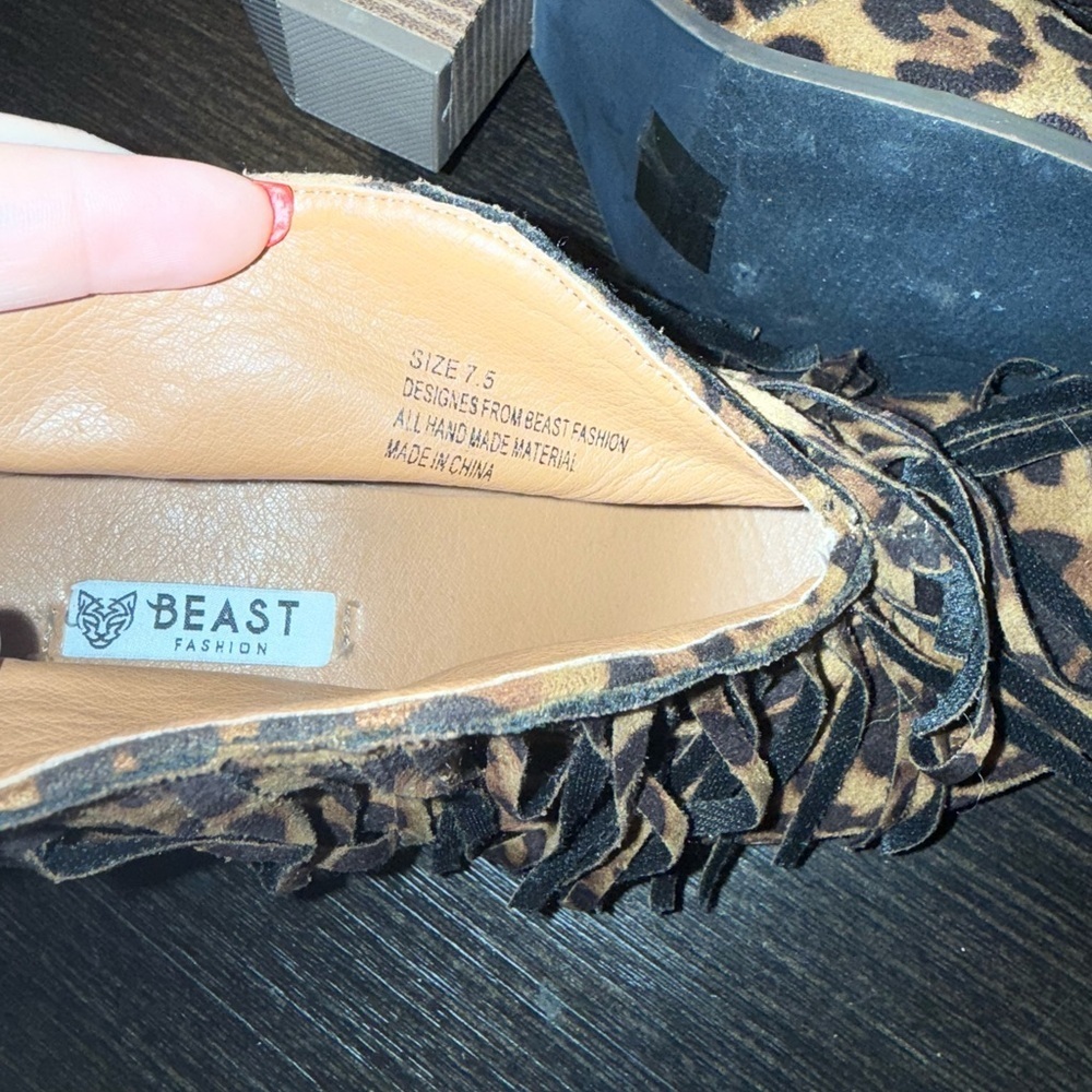 BEAST FASHION Animal Print Fringe Ankle Boots - Picture 5 of 7